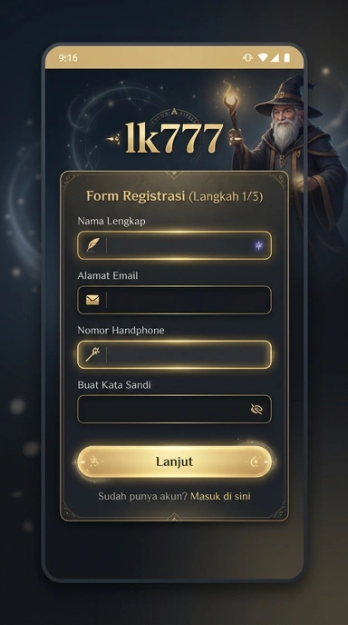 Tampilan halaman daftar lk777